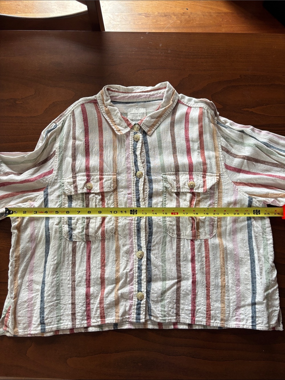 American Eagle Cropped Long Sleeve Button-Down in Rainbow Stripe XXL - Picture 5 of 6